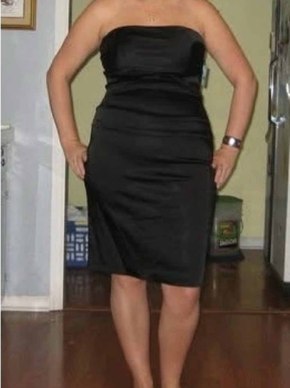 Suzi Chin for Maggy Boutique Black Satin Draped Midi Dress